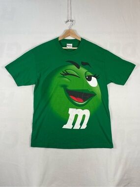Vintage Y2K M&M Green AOP T shirt Chocolate Cotton Mexico mens Sz L